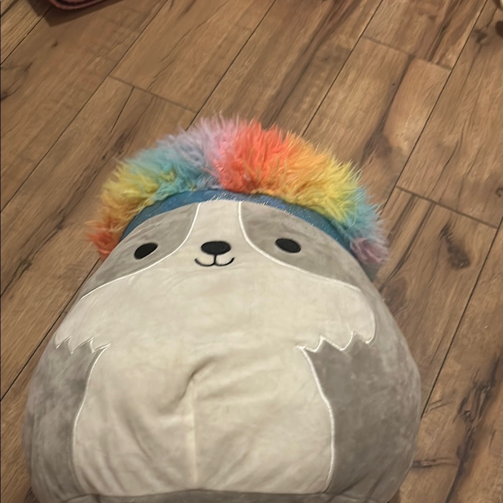 Squishmallow Sloth with Rainbow Headband